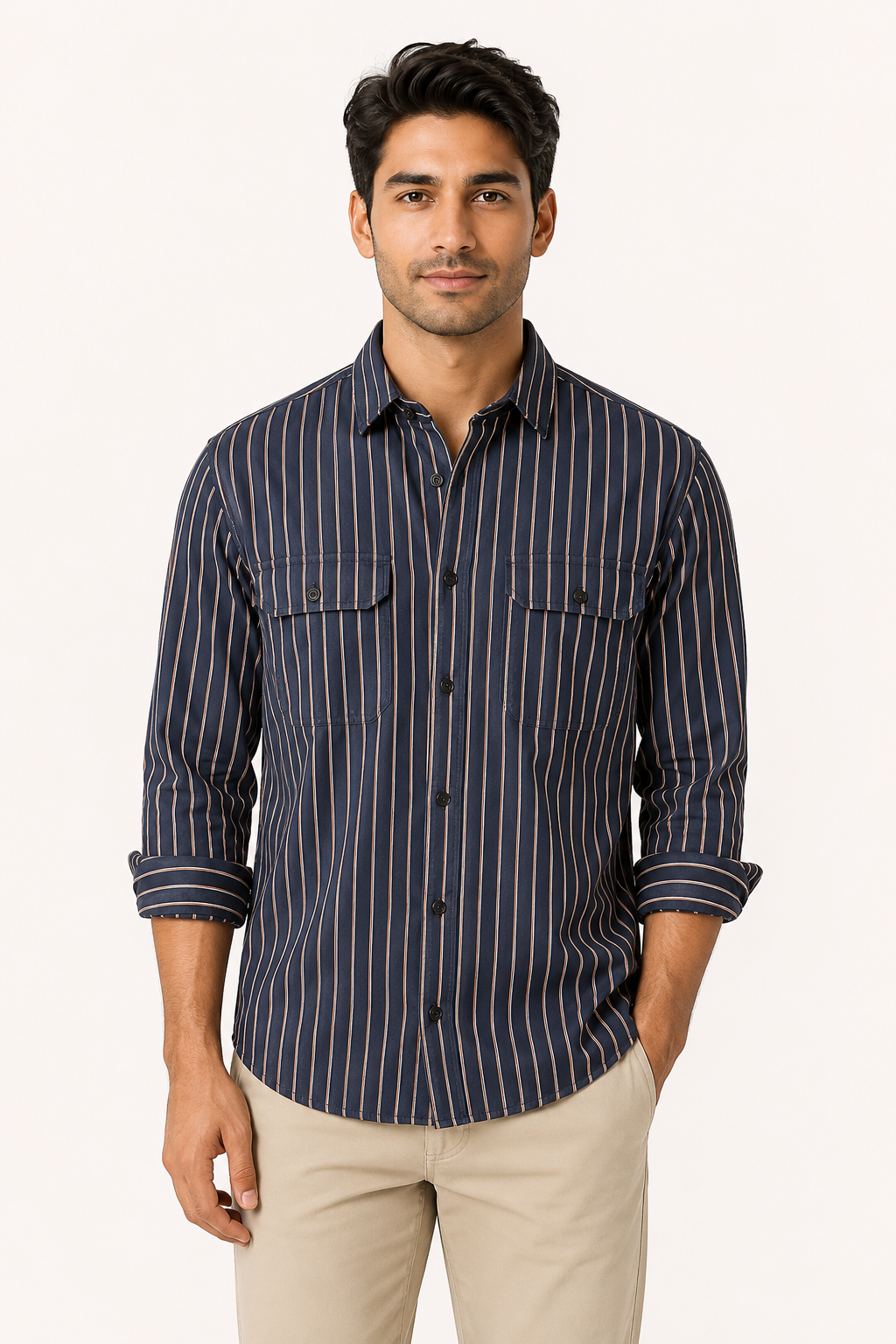 Gestreept herenoverhemd met lange mouwen in mediterrane stijl - Kilian