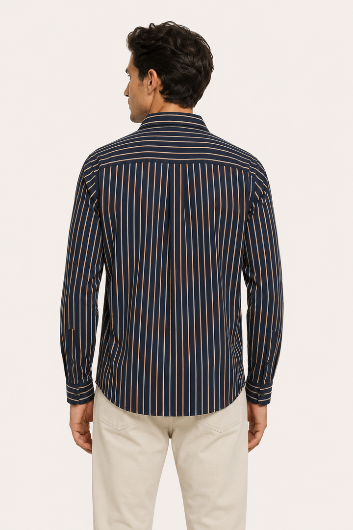 Gestreept herenoverhemd met lange mouwen in mediterrane stijl - Kilian