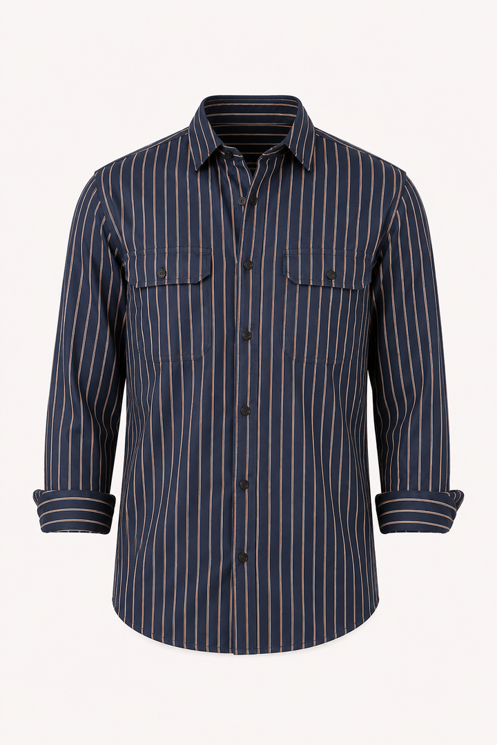 Gestreept herenoverhemd met lange mouwen in mediterrane stijl - Kilian