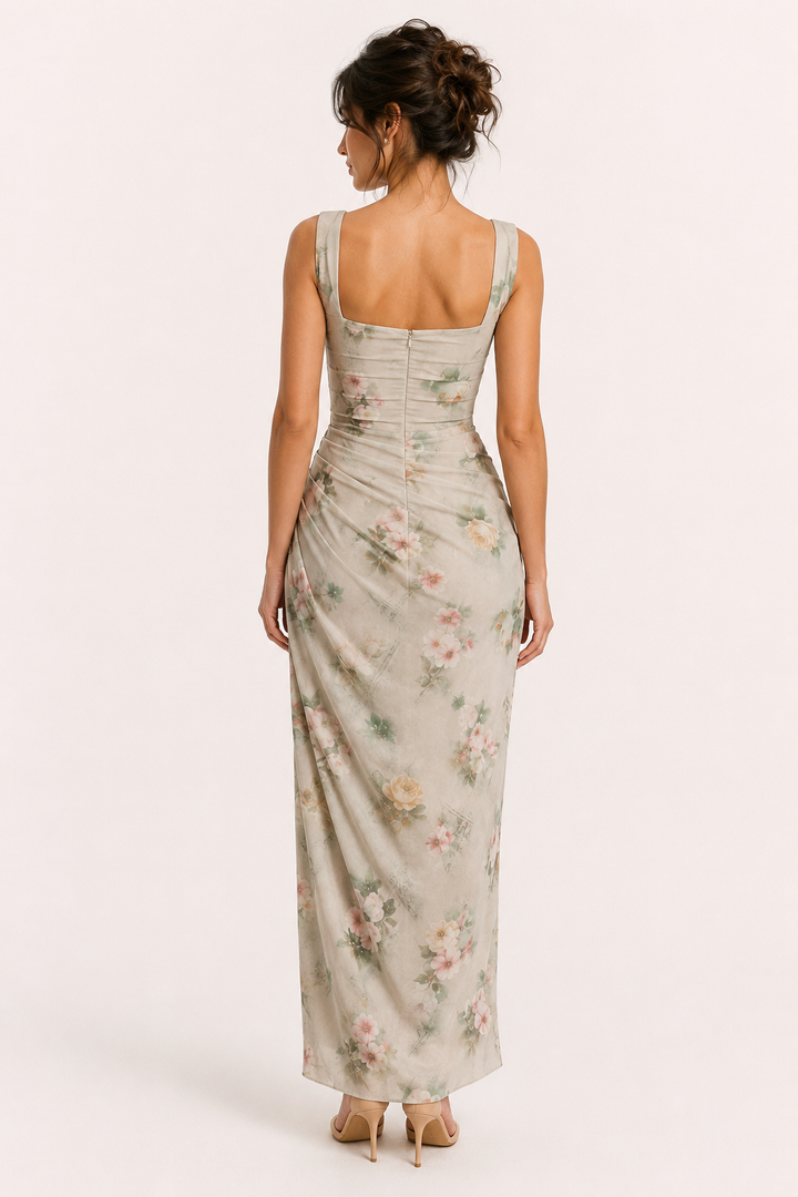 Lange jurk met bloemenprint voor dames, met split, ideaal voor bruiloften - Lena