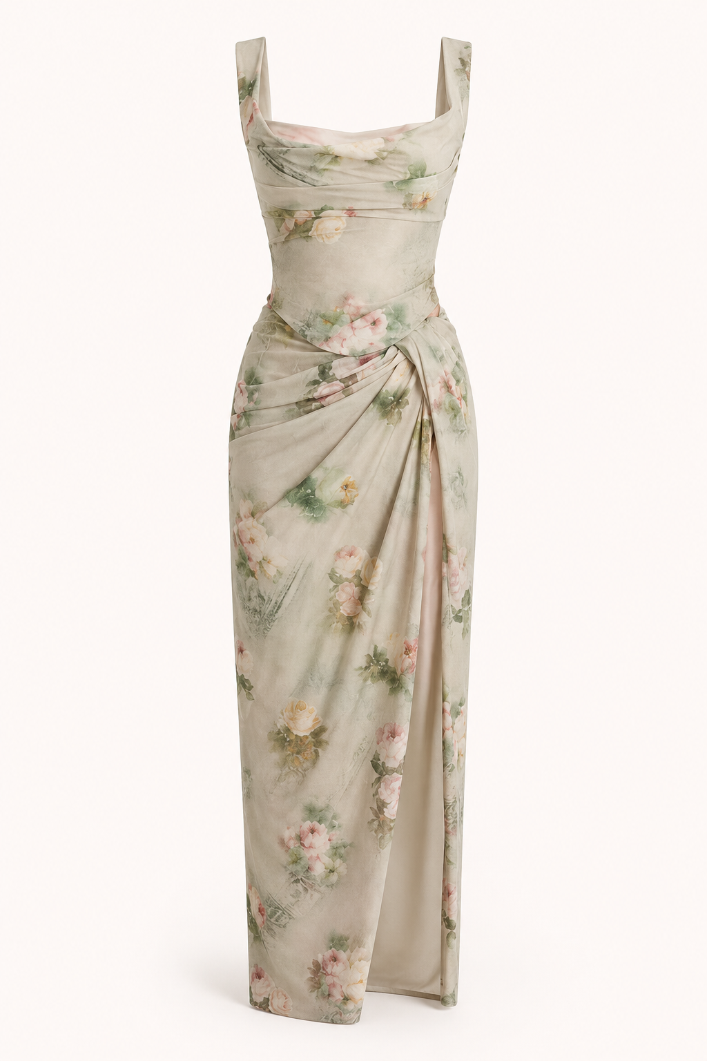 Lange jurk met bloemenprint voor dames, met split, ideaal voor bruiloften - Lena