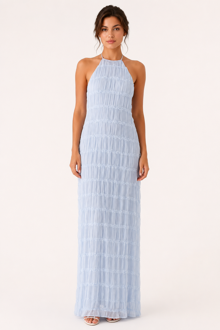 Lange, geplooide zomerjurk met elegante halterhals - Tilda