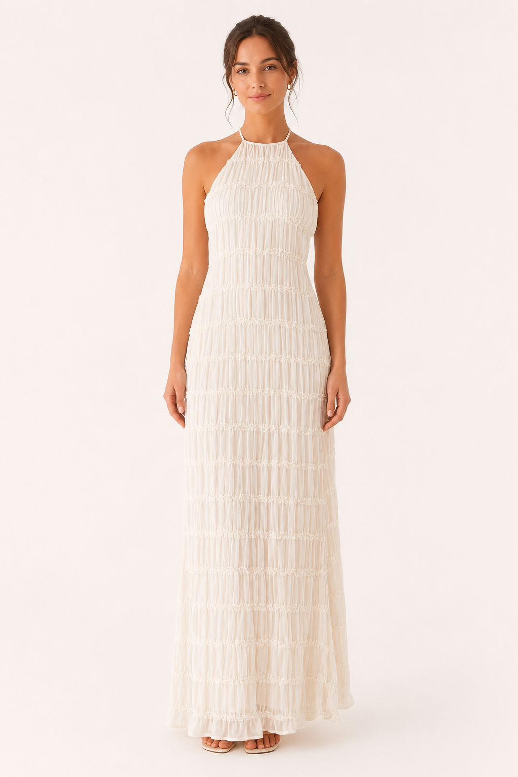 Lange, geplooide zomerjurk met elegante halterhals - Tilda