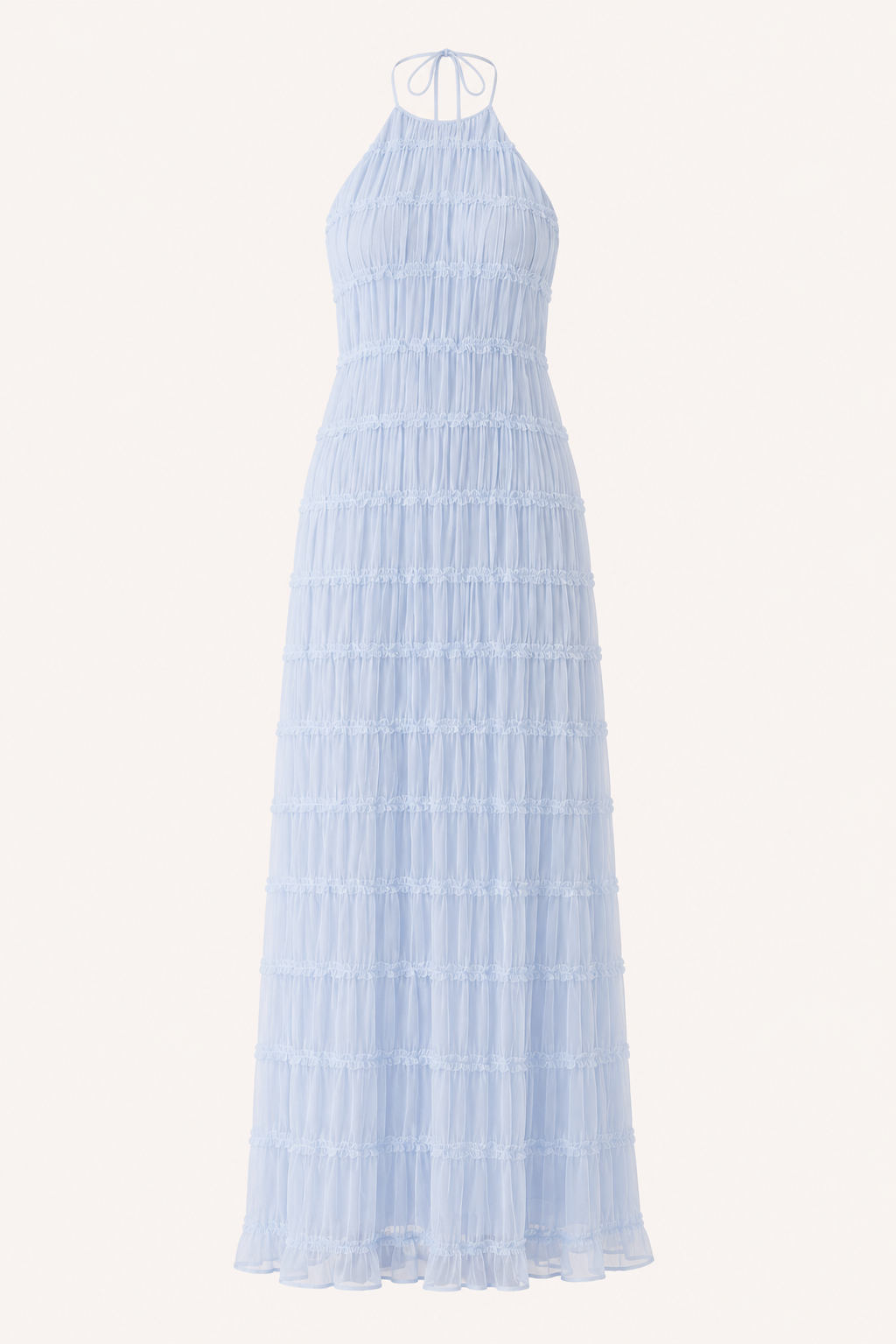 Lange, geplooide zomerjurk met elegante halterhals - Tilda