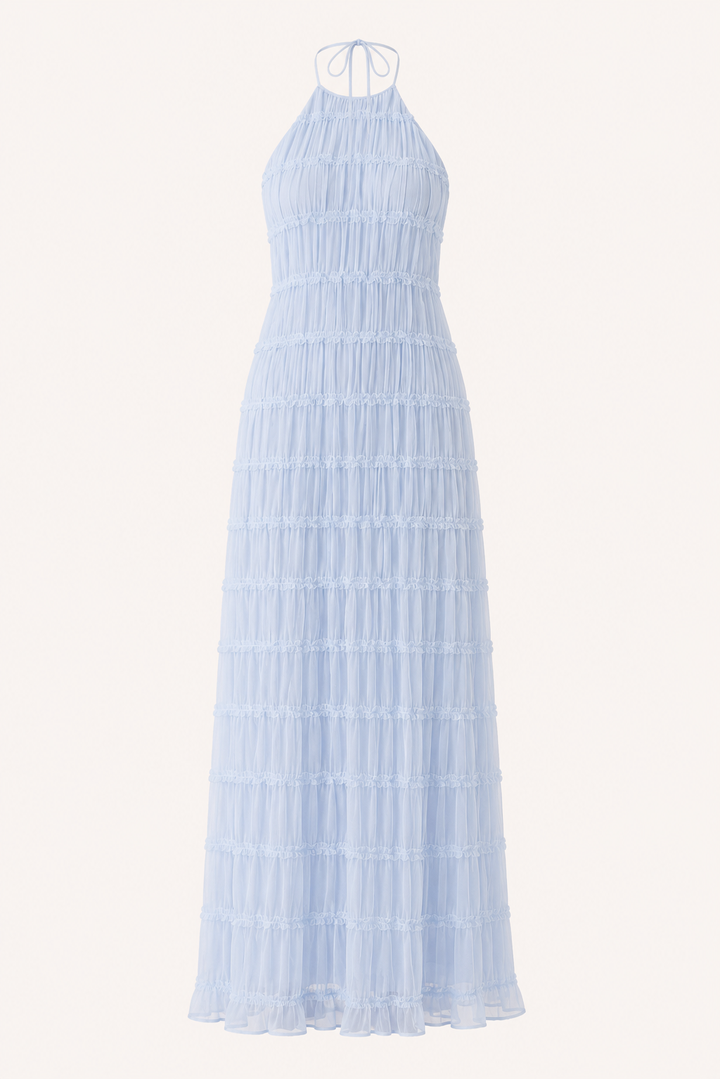 Lange, geplooide zomerjurk met elegante halterhals - Tilda