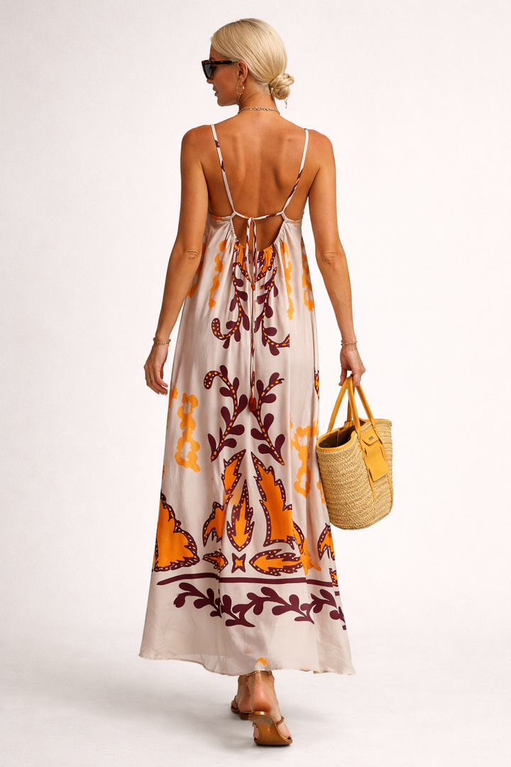 Maxi-jurk met bandjes en etnische print voor dames - Alma
