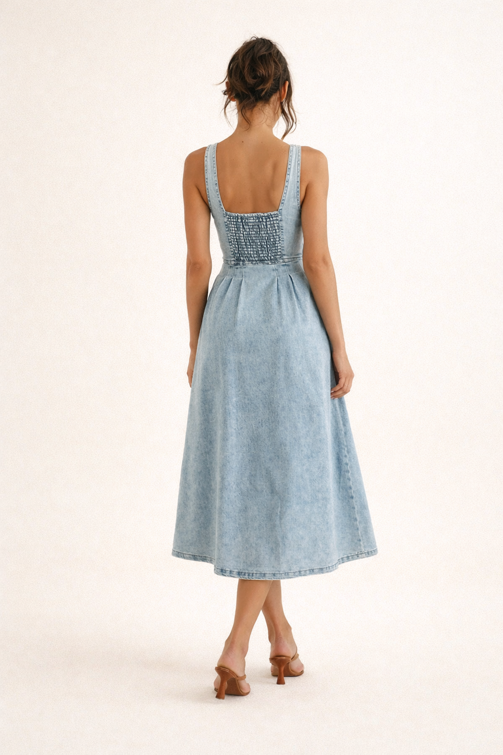 Dames midi-jurk van denim in lentestijl - Elowen