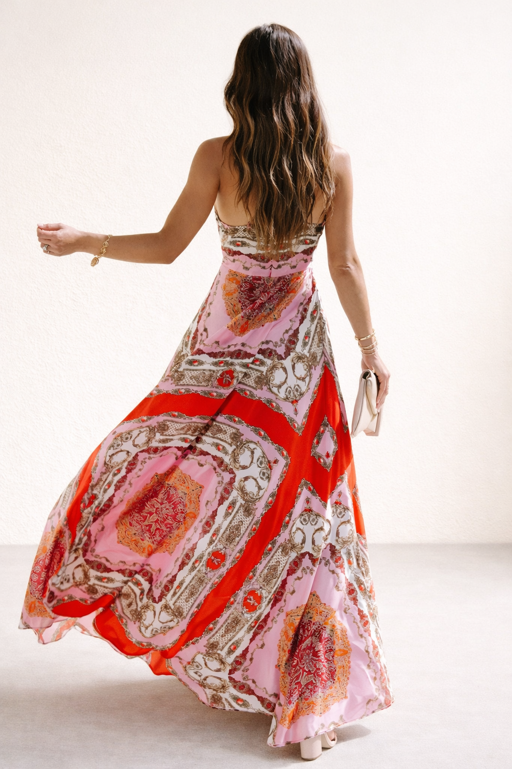 Lange bohemien halterjurk met print - Elisa