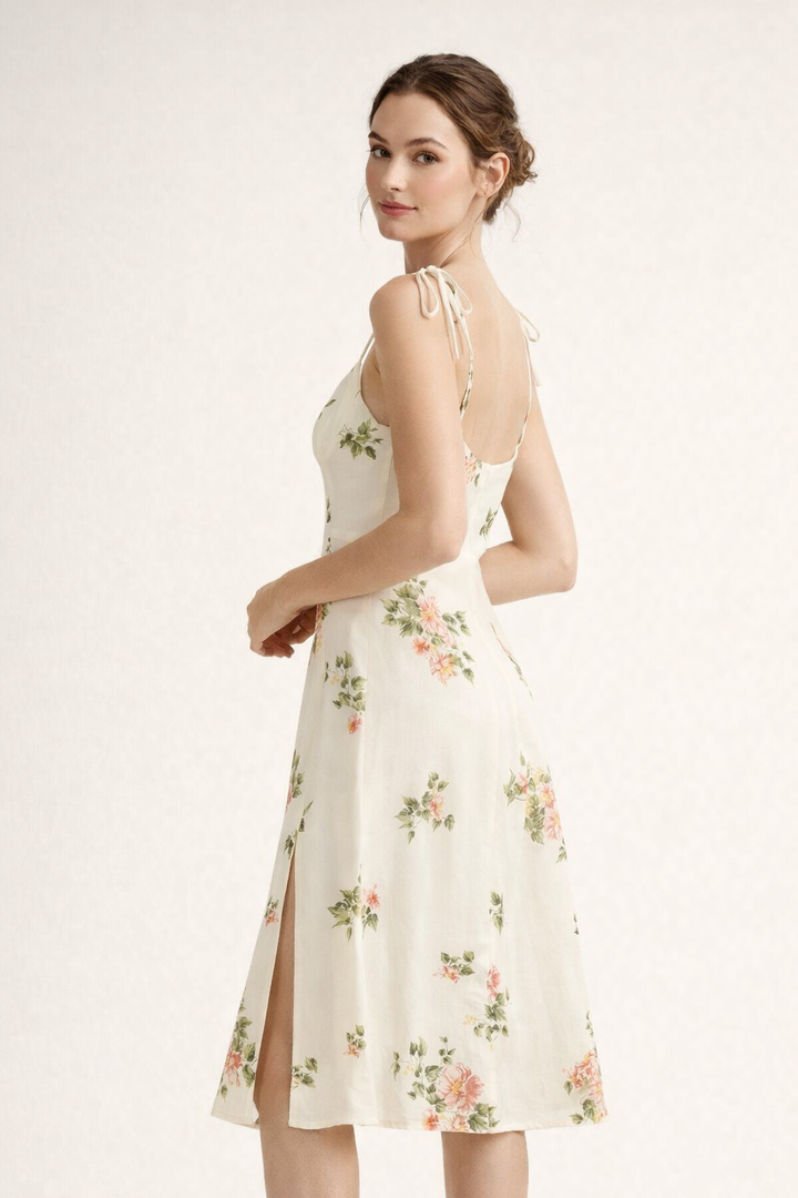 Dames midi-jurk lente lichte bloemenprint - Lirena