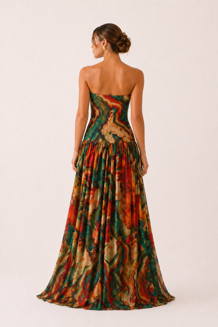 Strapless bedrukte lange damesjurk - Hellen