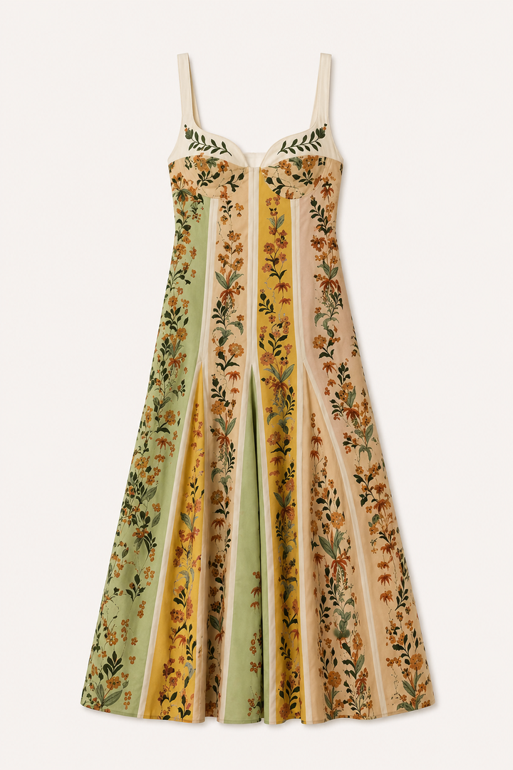 Dames midi-jurk met bandjes bloemenprint zomer slim fit - Lorena