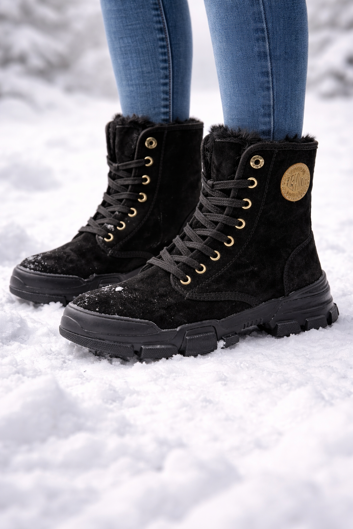 Dames enkellaarsjes halfhoog, pluche - Rikke