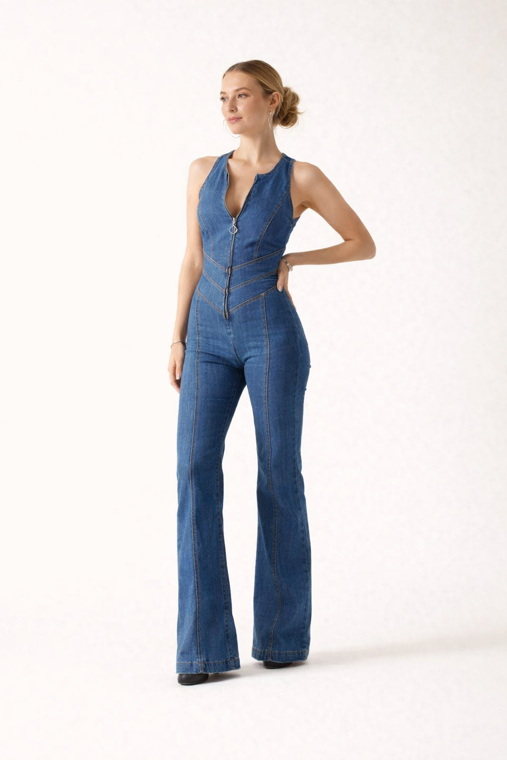 Casual denim jumpsuit met ritssluiting voor dames - Yselle