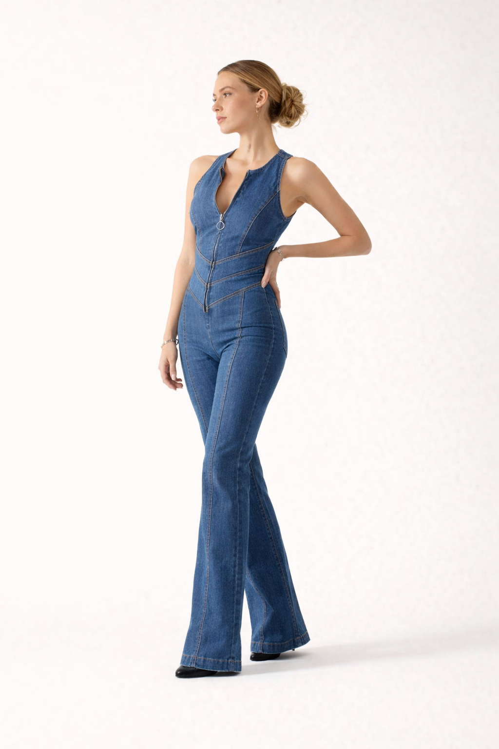 Casual denim jumpsuit met ritssluiting voor dames - Yselle