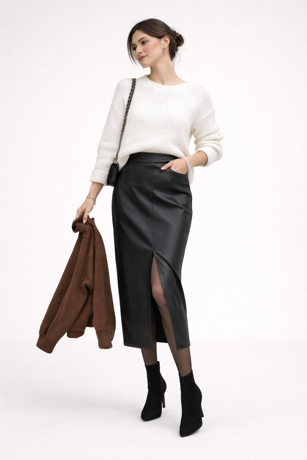 Midirok met leereffect en split voor dames - Chiara