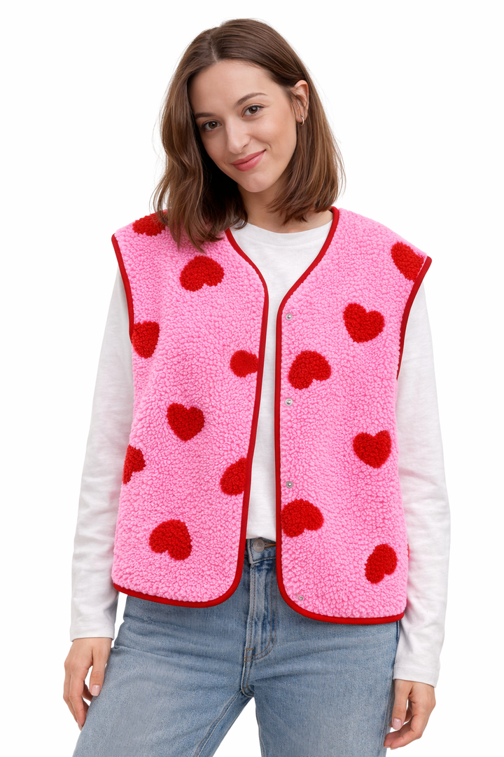 Damesgilet van pluche met hartjesprint - Bere