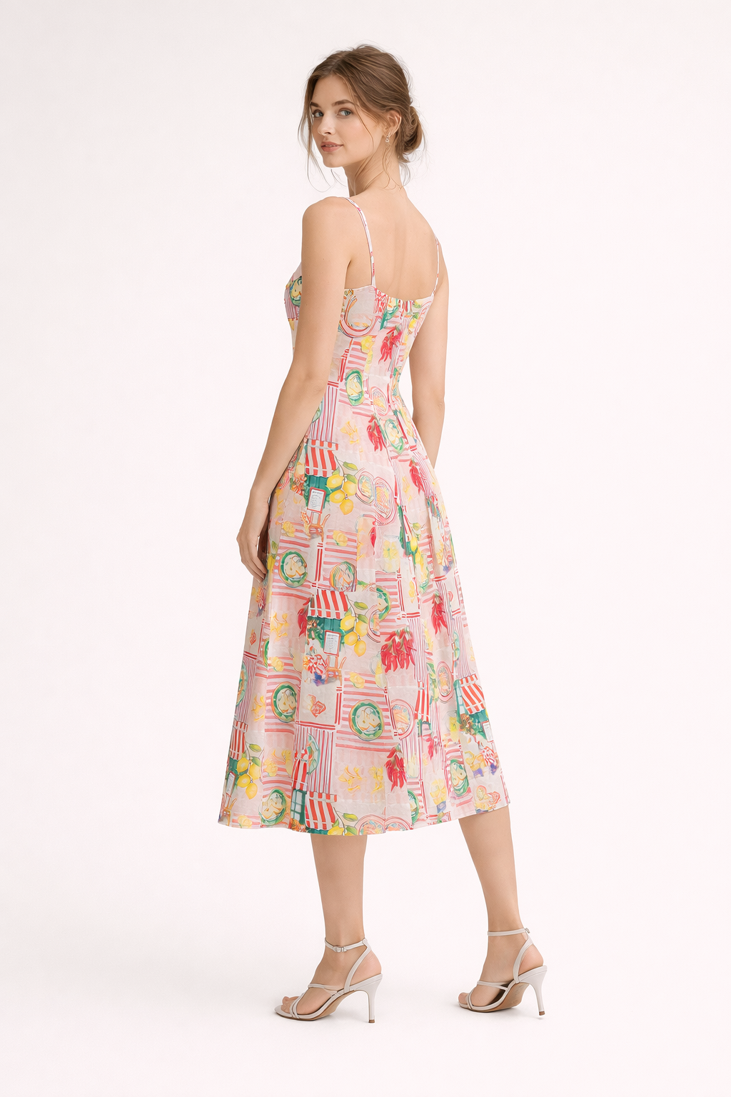 Dames midi-jurk met lentekunstprint - Bianca
