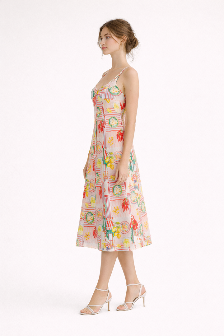 Dames midi-jurk met lentekunstprint - Bianca