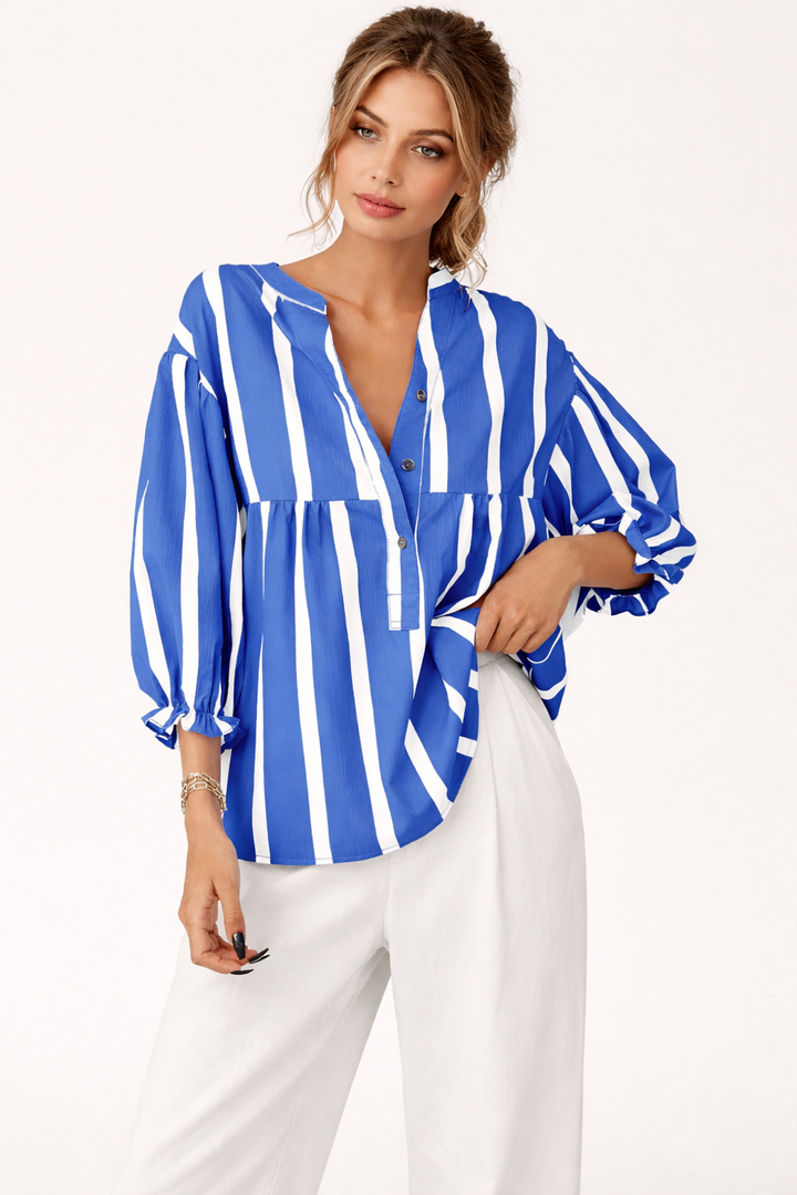 Gestreepte damesblouse met wijde mouwen - Elena