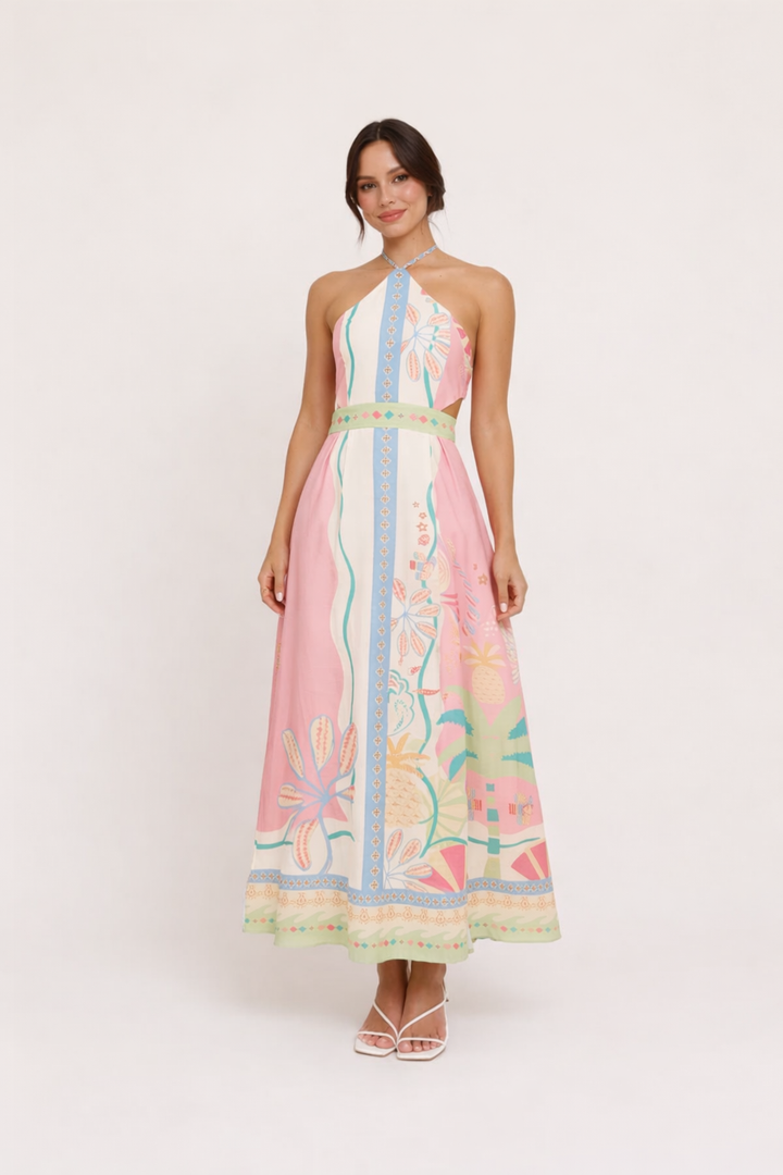 Valentina lange halterjurk met print voor dames - Valentina