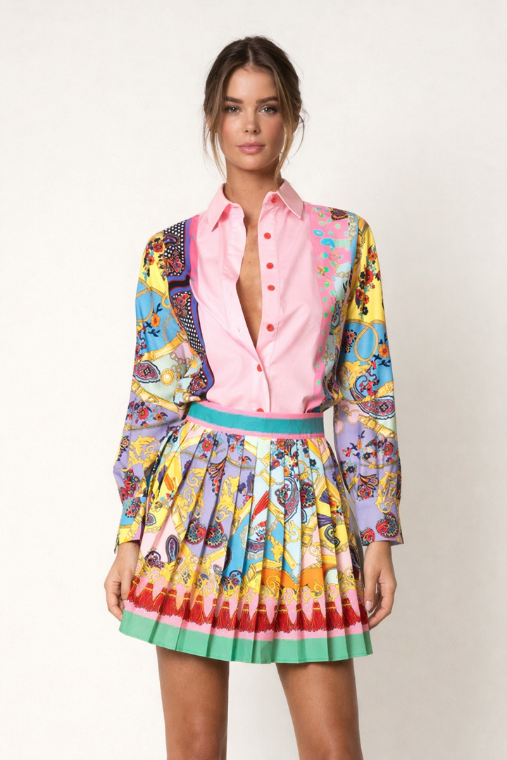 Damesset met plooirok en print - Bianca