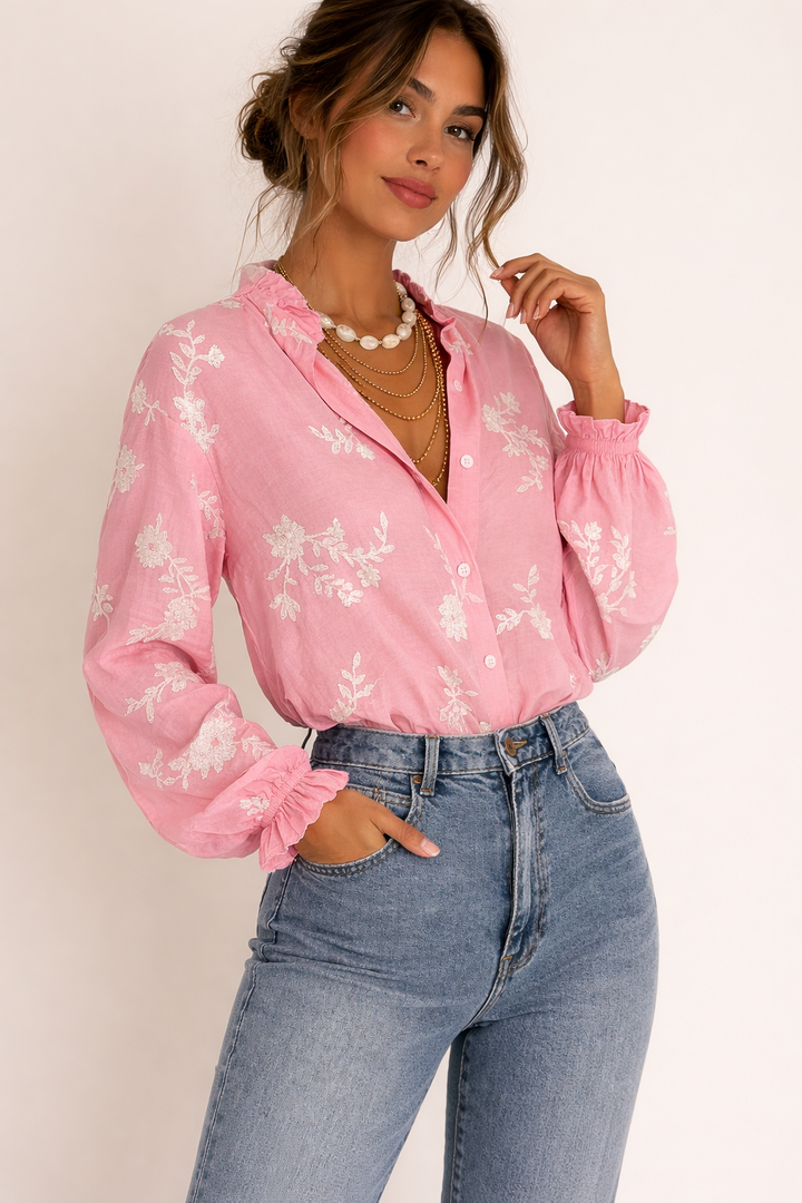 Damesbloes met wijde mouwen en bloemenprint - Heidi