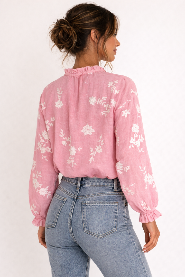 Damesbloes met wijde mouwen en bloemenprint - Heidi