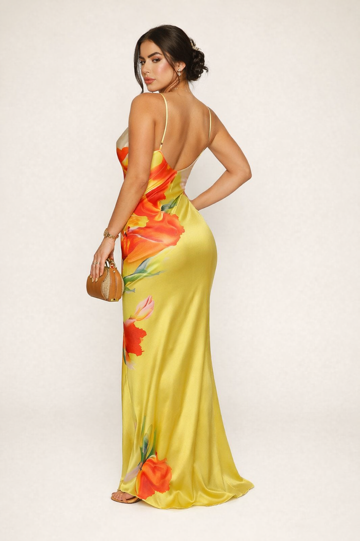 Lange jurk met bloemenprint en bandjes voor dames - Anneliese