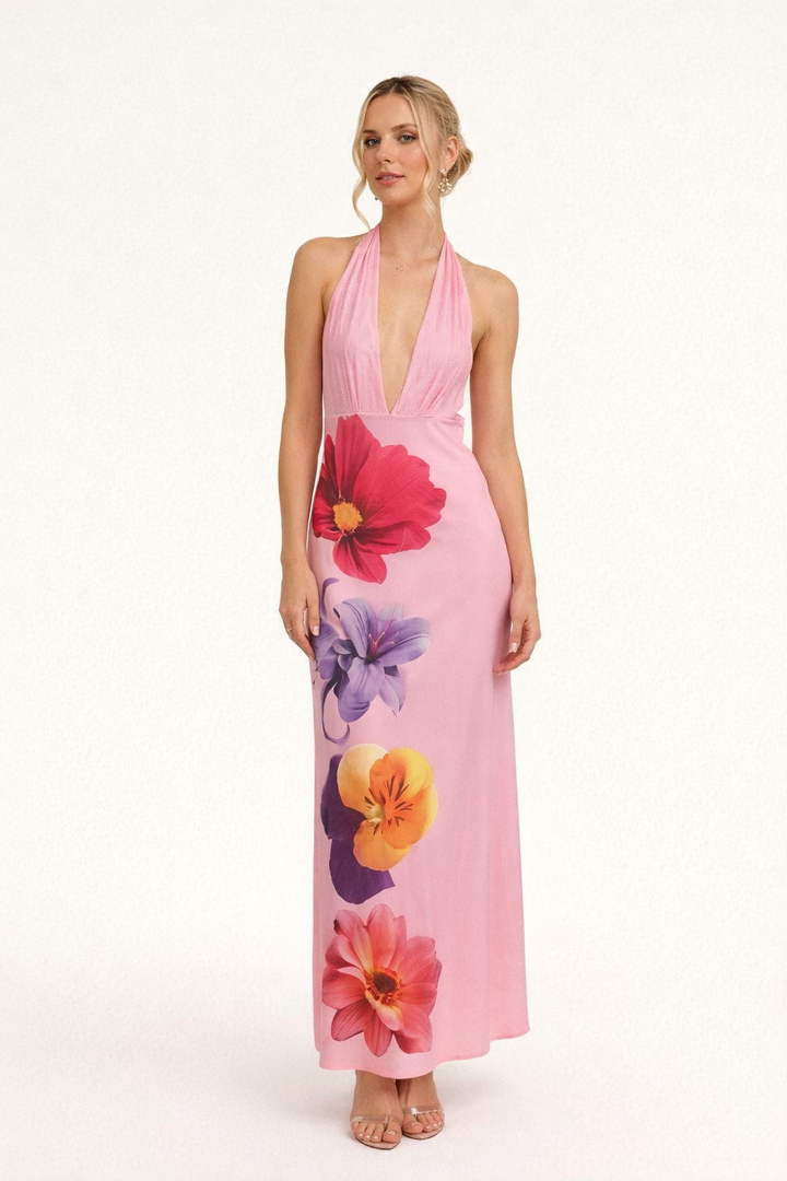 Halter maxi-jurk met diepe halslijn voor dames - Hannelore