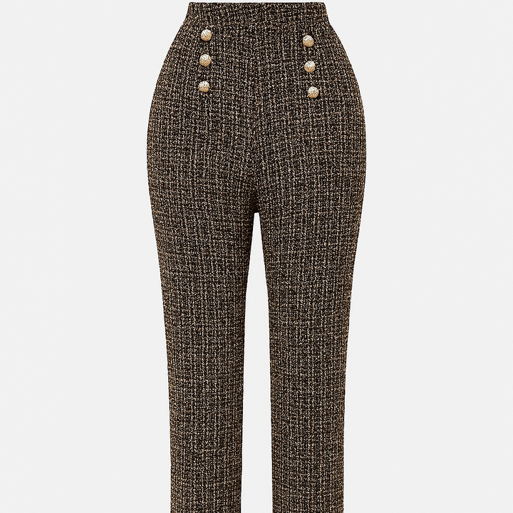 Tweed damesbroek met hoge taille en sierknopen - Noémie