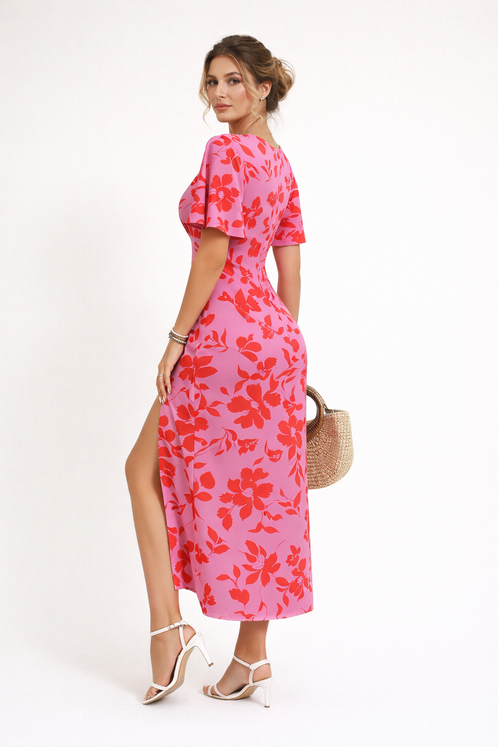 Midi-jurk met bloemenprint en split voor dames - Amalia