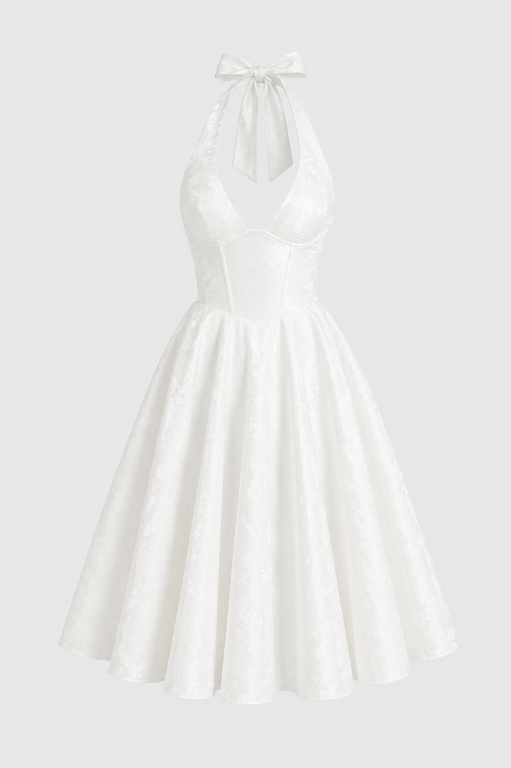 Midi-jurk halter hals vrouw elegante wijde rok - Elodie