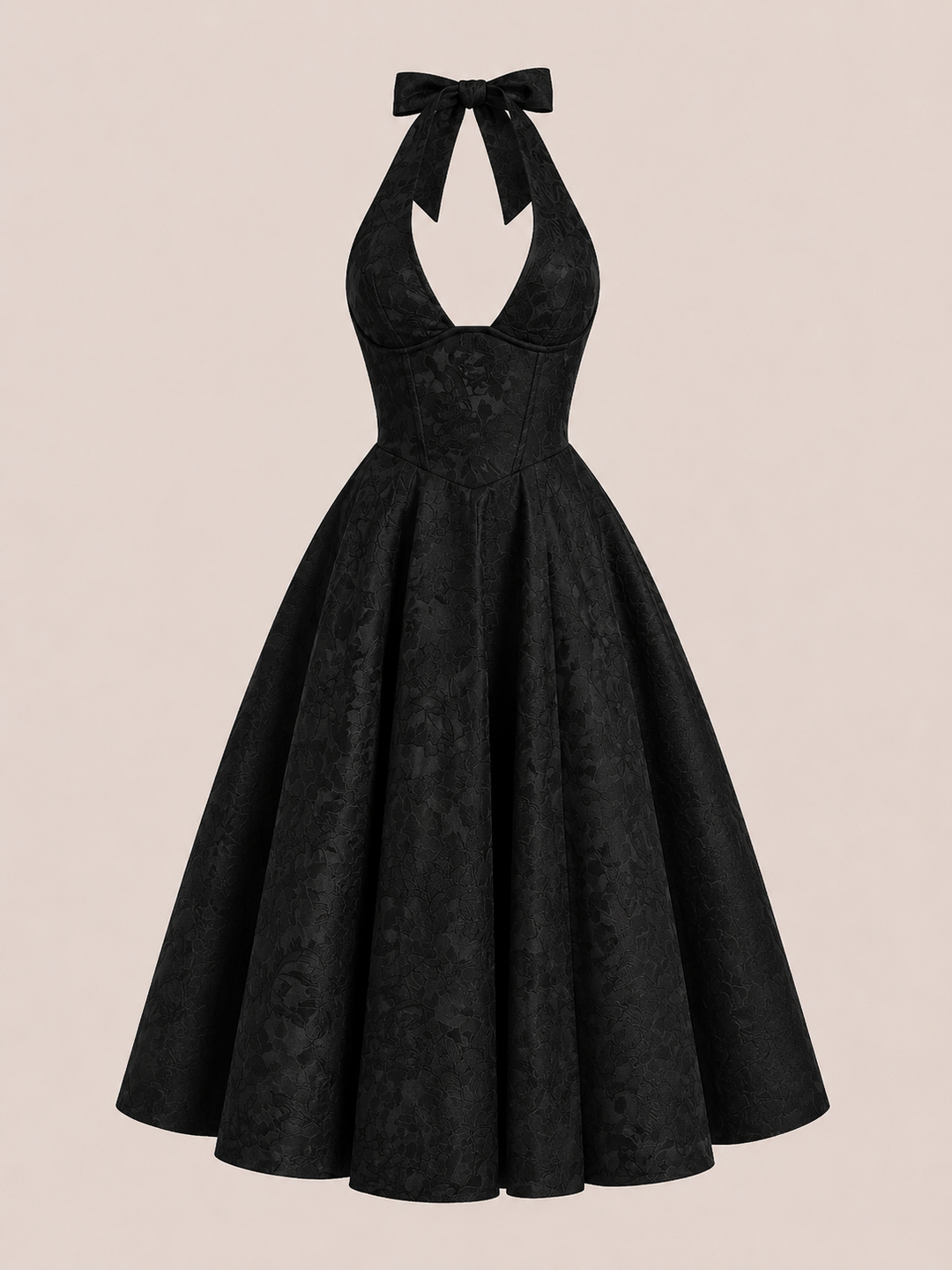 Midi-jurk halter hals vrouw elegante wijde rok - Elodie