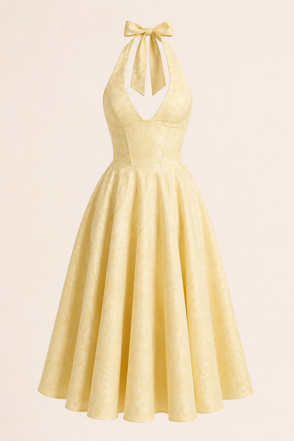 Midi-jurk halter hals vrouw elegante wijde rok - Elodie