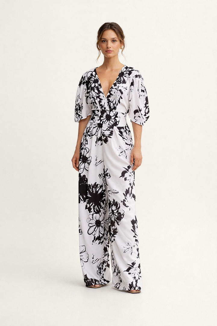 Damesjumpsuit met hoge taille en bloemenprint - Hannelore