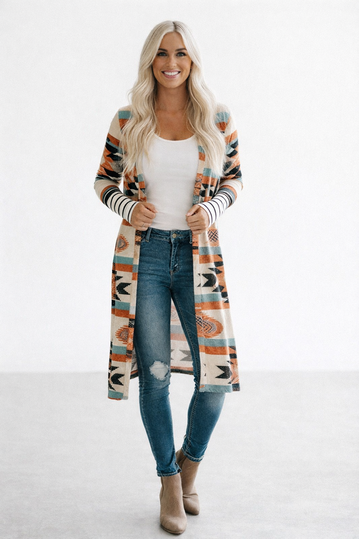 Lang vest met veelkleurige geometrische blokken - Laury