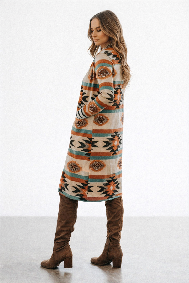 Lang vest met veelkleurige geometrische blokken - Laury