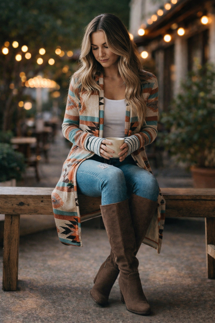 Lang vest met veelkleurige geometrische blokken - Laury