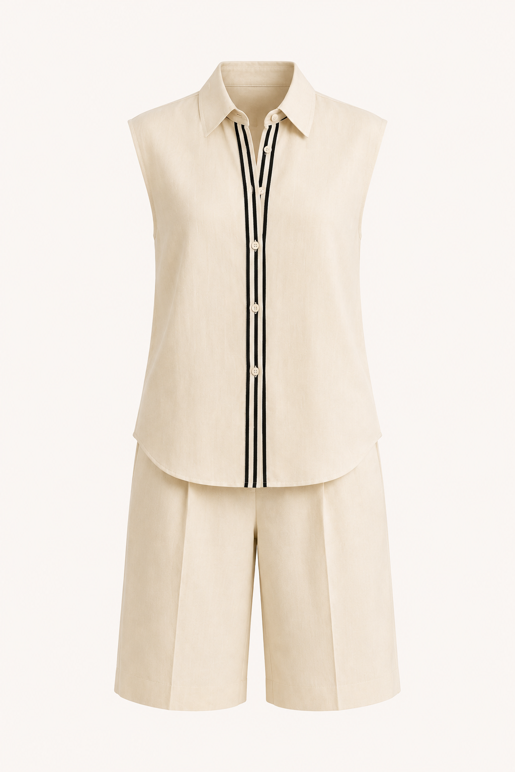 Zomerse tweedelige damesoutfit met mouwloze top en lange short - Serena