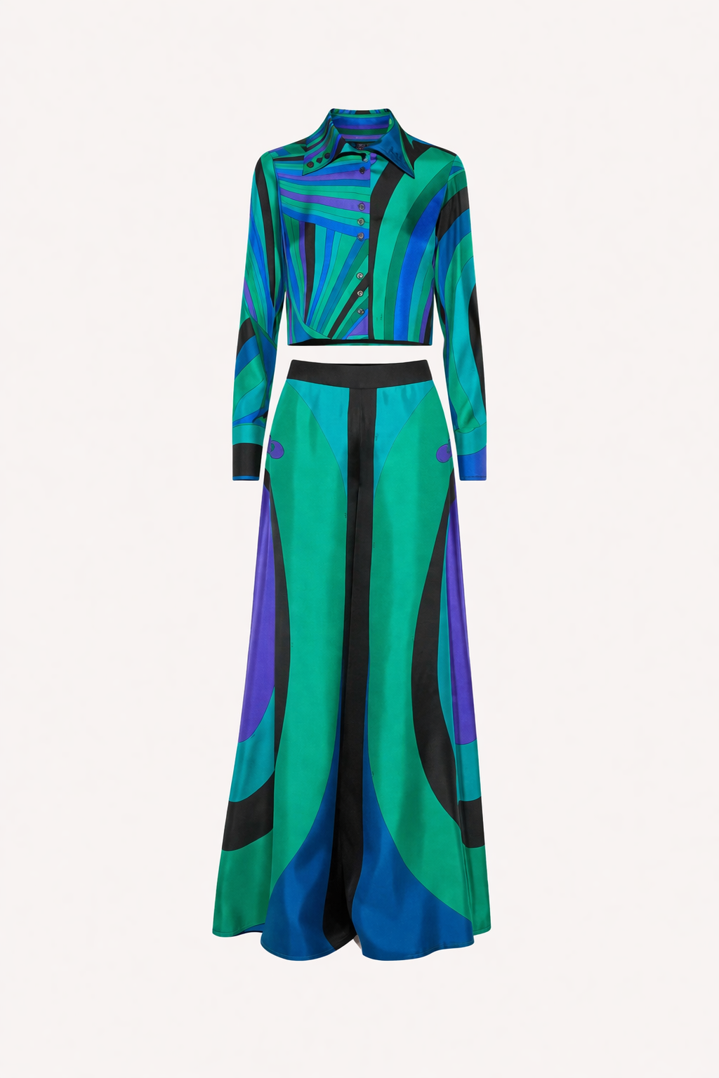 Damestop met lange mouwen, wijde broek, elegante print - Jenna