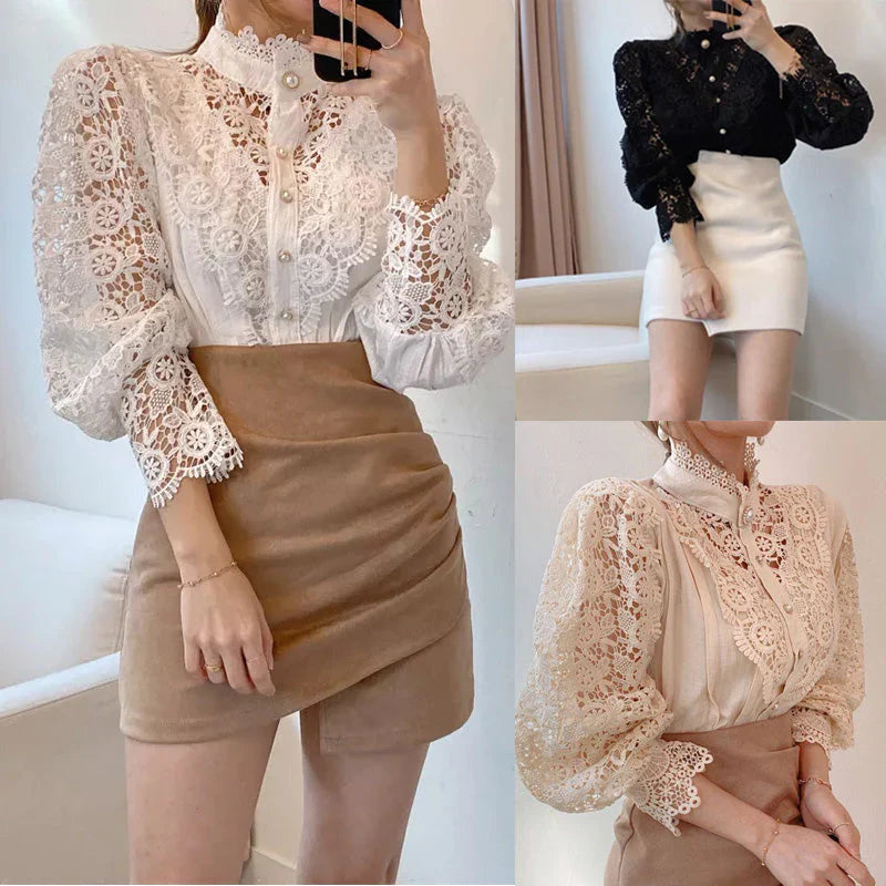 Damesblouse met lange mouwen en kant - Elisabetta