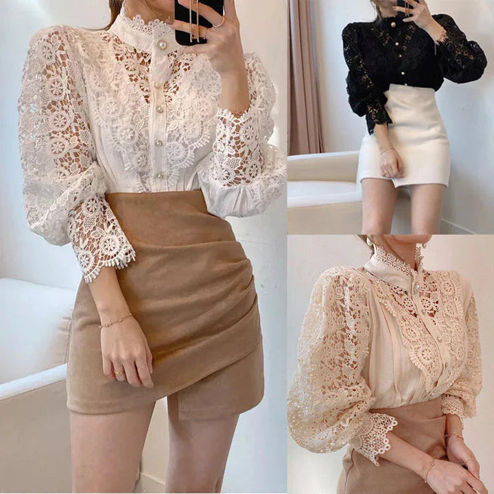 Damesblouse met lange mouwen en kant - Elisabetta