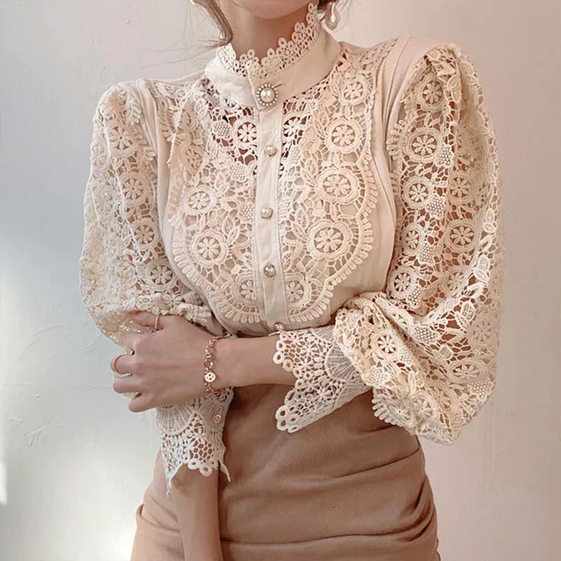 Damesblouse met lange mouwen en kant - Elisabetta