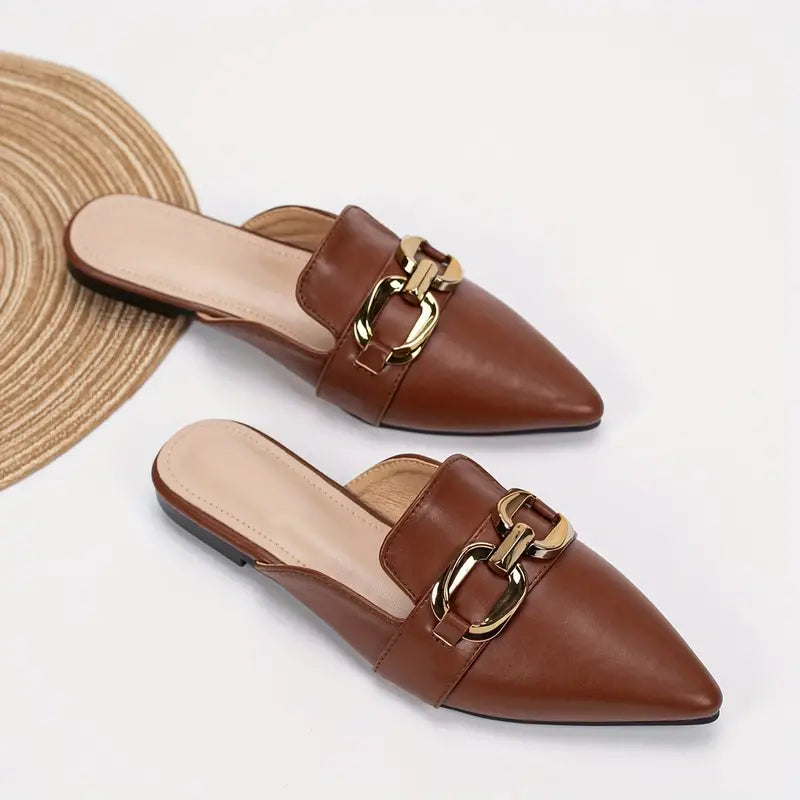 Platte muiltjes met metalen rand - Heidy