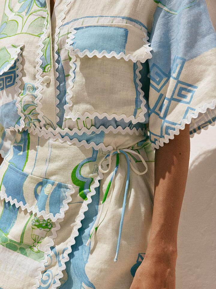 Damesset met zomerprint en strik - Kelly
