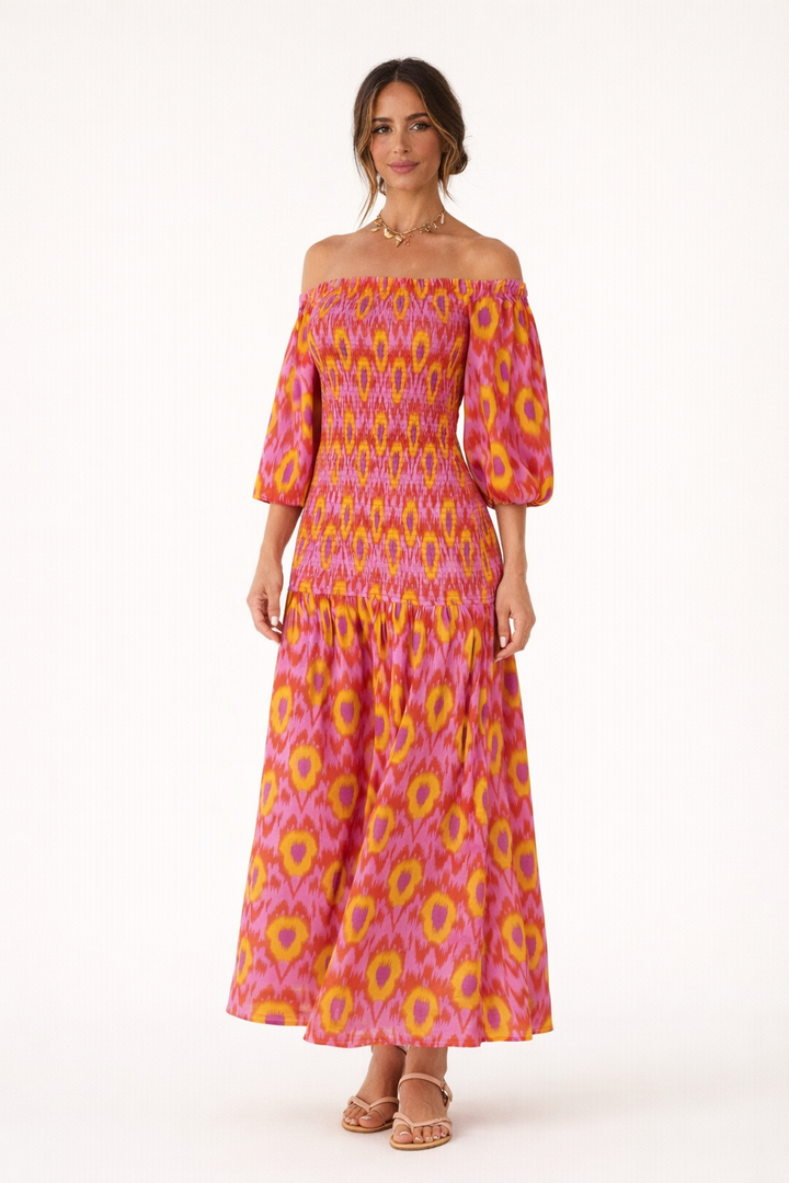Lange jurk met off-the-shoulder ruches voor dames - Anna