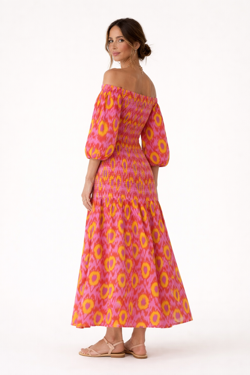 Lange jurk met off-the-shoulder ruches voor dames - Anna