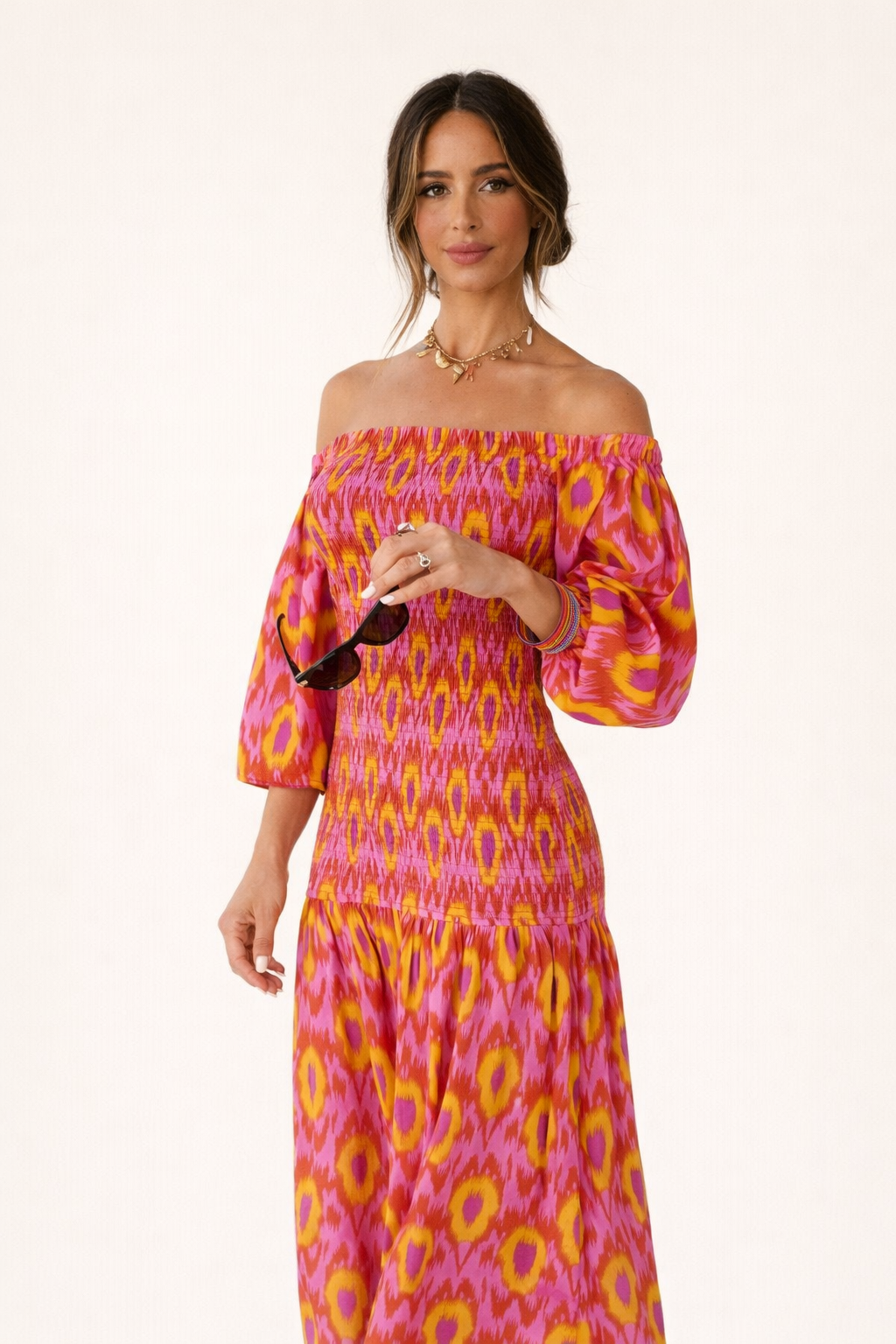 Lange jurk met off-the-shoulder ruches voor dames - Anna