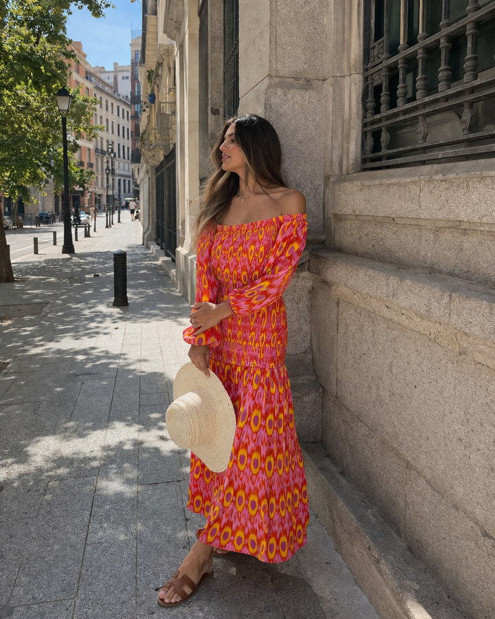 Lange jurk met off-the-shoulder ruches voor dames - Anna