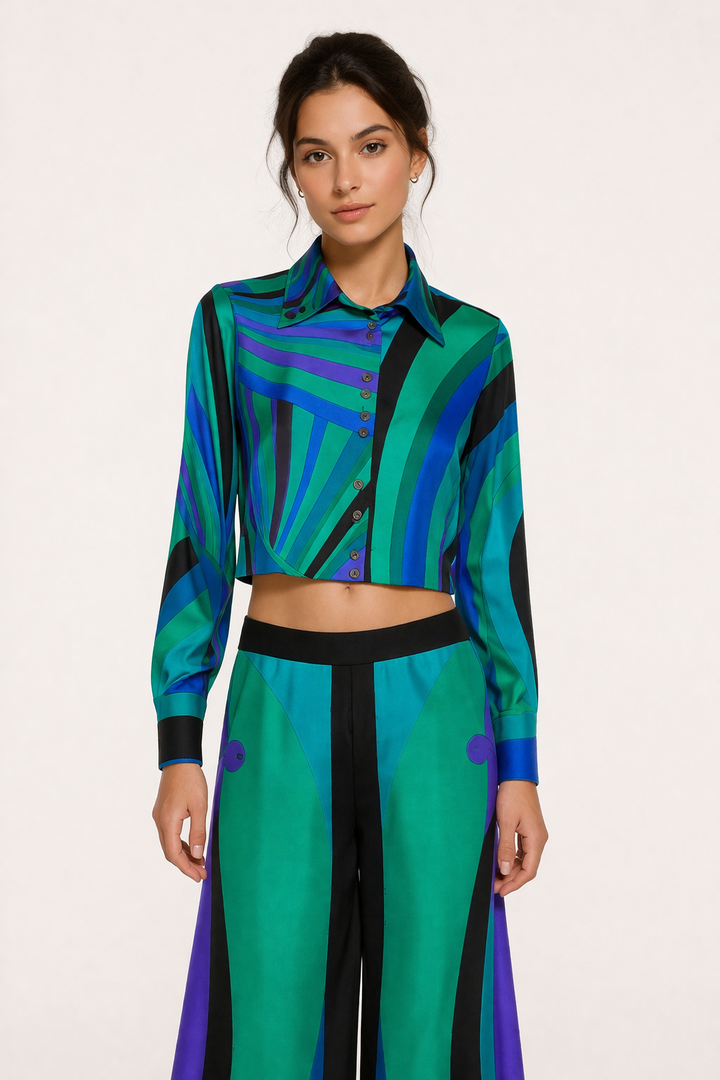 Damestop met lange mouwen, wijde broek, elegante print - Jenna